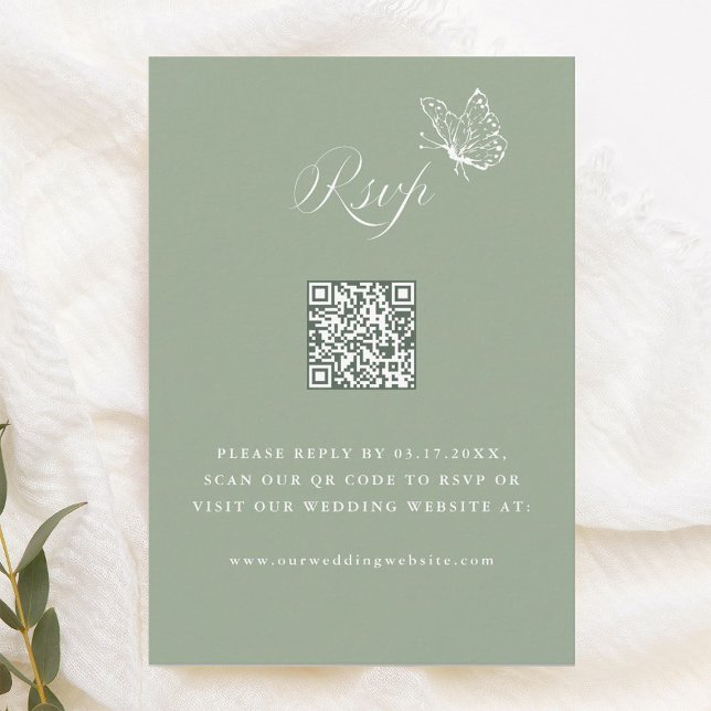 Tarjeta De Confirmación De Asistencia Elegant Calligraphy Sage Green Wedding QR Code (Subido por el creador)