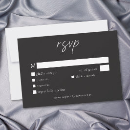Tarjeta De Confirmación De Asistencia Elegant Charcoal Black Minimalist Wedding