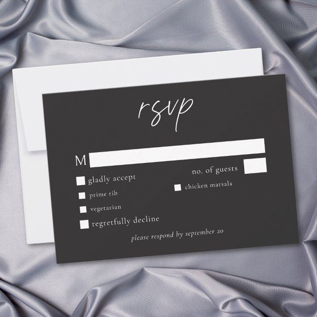 Tarjeta De Confirmación De Asistencia Elegant Charcoal Black Minimalist Wedding (Elegant Charcoal Black Minimalist Wedding RSVP Card)