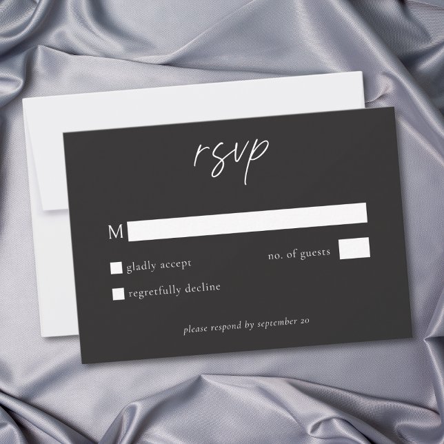 Tarjeta De Confirmación De Asistencia Elegant Charcoal Black Minimalist Wedding (Elegant Charcoal Black Minimalist Wedding RSVP Card)