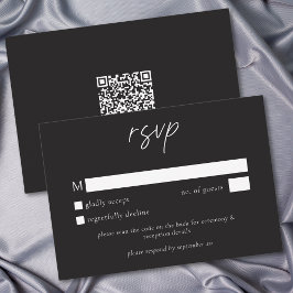 Tarjeta De Confirmación De Asistencia Elegant Charcoal Black Minimalist Wedding QR