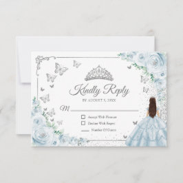 Tarjeta De Confirmación De Asistencia Elegant Chic Baby Blue Silver Quinceanera Reply