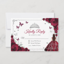 Tarjeta De Confirmación De Asistencia Elegant Chic Burgundy Silver Quinceanera Reply