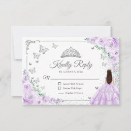 Tarjeta De Confirmación De Asistencia Elegant Chic Lilac Purple Silver Quinceanera Reply