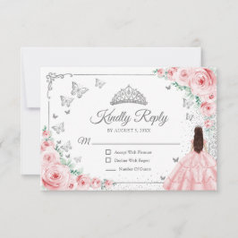 Tarjeta De Confirmación De Asistencia Elegant Chic Pink Silver Quinceanera Reply