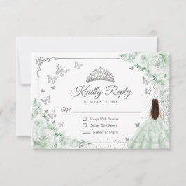 Tarjeta De Confirmación De Asistencia Elegant Chic Sage Green Silver Quinceanera Reply
