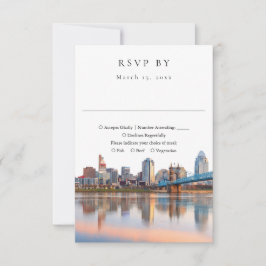 Tarjeta De Confirmación De Asistencia Elegant Cincinnati Skyline Watercolor Wedding