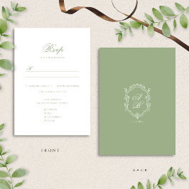 Tarjeta De Confirmación De Asistencia Elegant Classic Sage Green Monogram Crest Wedding
