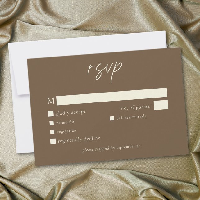 Tarjeta De Confirmación De Asistencia Elegant Cocoa Brown Minimalist Wedding (Elegant Cocoa Brown Minimalist Wedding RSVP Card)