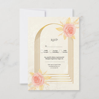 Tarjeta De Confirmación De Asistencia Elegant Cream Roses Golden Frame Luxury  Wedding