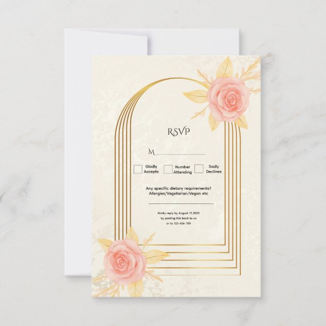 Tarjeta De Confirmación De Asistencia Elegant Cream Roses Golden Frame Luxury  Wedding (Anverso)