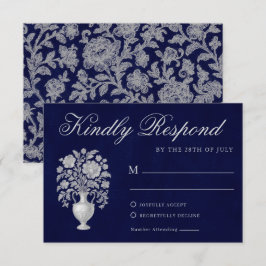Tarjeta De Confirmación De Asistencia Elegant Crest Monogram Navy Heritage Wedding