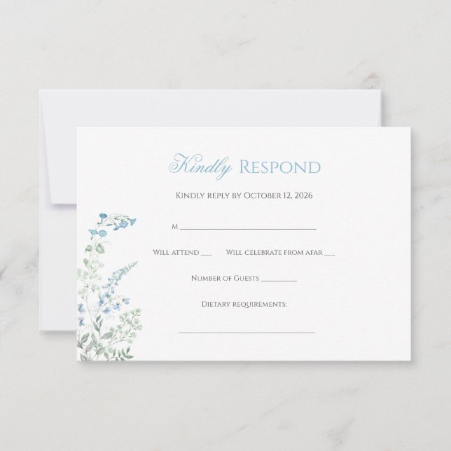 Tarjeta De Confirmación De Asistencia Elegant Dusty blue Floral Calligraphy (Anverso)