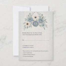 Tarjeta De Confirmación De Asistencia Elegant Dusty Blue Floral Wax Seal Wedding