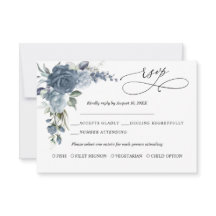 Elegant Dusty Blue Floral Wedding Response Card