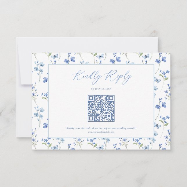 Tarjeta De Confirmación De Asistencia Elegant Dusty Blue Wildflower Wedding (Anverso)