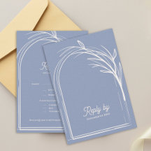 Elegant Dusty Blue With QR Code Wedding Reply By