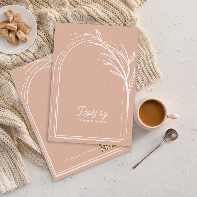 Tarjeta De Confirmación De Asistencia Elegant Dusty Rose With QR Code Wedding Reply By (Dusty Rose Minimalist Arch Botanical Wedding RSVP Card with QR Code | Romantic Wedding Reply Card)