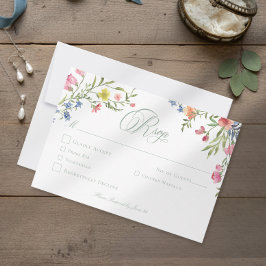 Tarjeta De Confirmación De Asistencia Elegant Dusty Sage Pastel Wildflower Crest Wedding