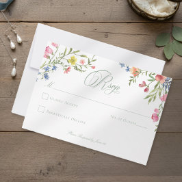 Tarjeta De Confirmación De Asistencia Elegant Dusty Sage Pastel Wildflower Crest Wedding