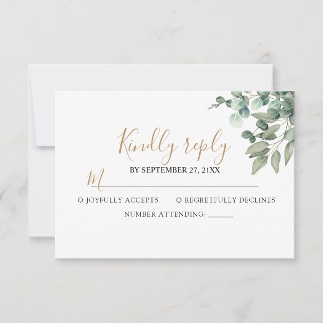 Tarjeta De Confirmación De Asistencia Elegant  Eucalyptus Greenery Wedding  (Anverso)