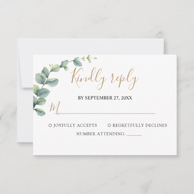 Tarjeta De Confirmación De Asistencia Elegant  Eucalyptus Greenery Wedding (Anverso)