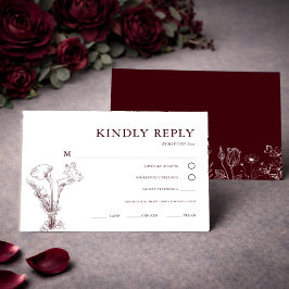 Tarjeta De Confirmación De Asistencia Elegant Floral Burgundy Wedding 