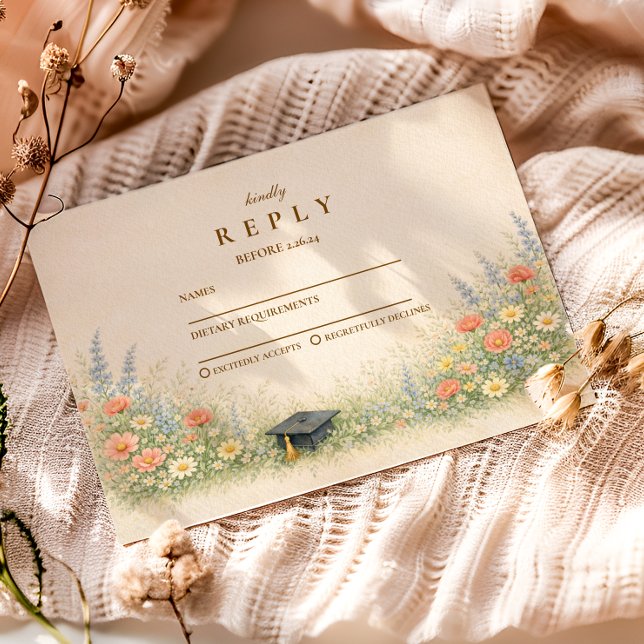 Tarjeta De Confirmación De Asistencia Elegant Floral Graduation Party Celebration (Subido por el creador)