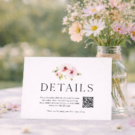 Tarjeta De Confirmación De Asistencia Elegant Floral Wedding Details Card with QR Code