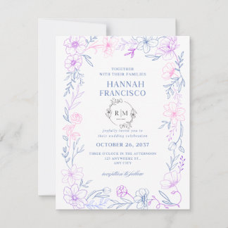 Tarjeta De Confirmación De Asistencia : Elegant Floral Wedding Invitation Card Blue 