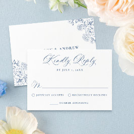 Tarjeta De Confirmación De Asistencia Elegant French Blue Victorian Floral Wedding