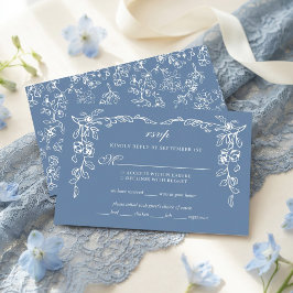 Tarjeta De Confirmación De Asistencia Elegant French Blue Vintage Floral Wedding