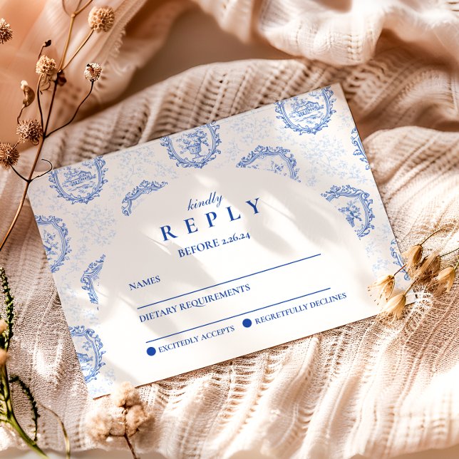 Tarjeta De Confirmación De Asistencia Elegant French Toile Graduation Party (Subido por el creador)