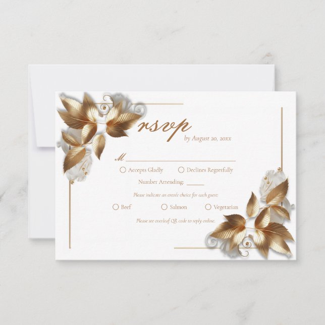 Tarjeta De Confirmación De Asistencia Elegant Gold Botanical Wedding Meal Choice (Anverso)