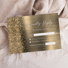 Tarjeta De Confirmación De Asistencia Elegant Gold Brushed Metal Glitter Script Wedding