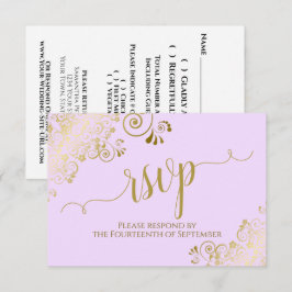 Tarjeta De Confirmación De Asistencia Elegant Gold Calligraphy on Lilac Purple Wedding