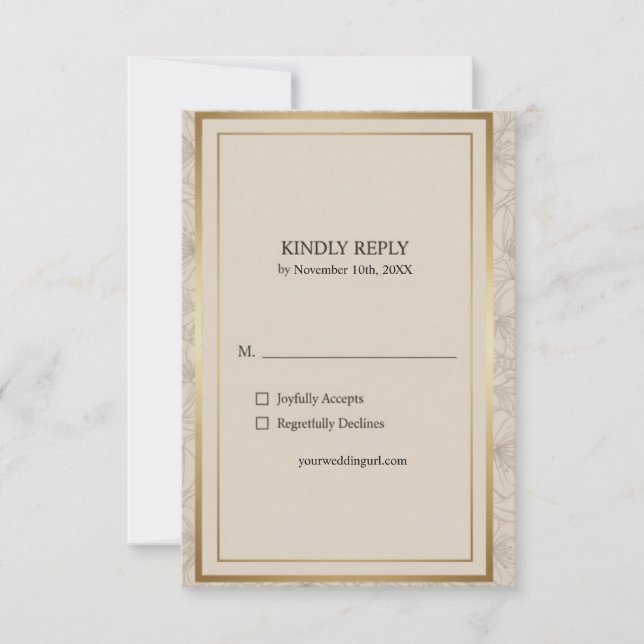 Tarjeta De Confirmación De Asistencia Elegant Gold Frame Minimalist Wedding  (Anverso)