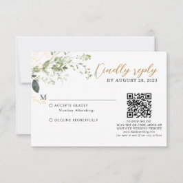 Tarjeta De Confirmación De Asistencia Elegant Gold Greenery Eucalyptus QR Code Wedding 
