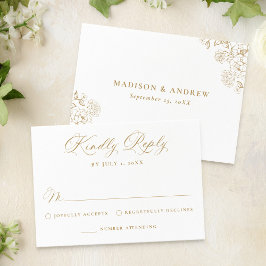 Tarjeta De Confirmación De Asistencia Elegant Gold Victorian Floral Wedding