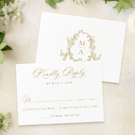 Tarjeta De Confirmación De Asistencia Elegant Gold Victorian Floral Wedding