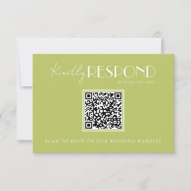 Tarjeta De Confirmación De Asistencia Elegant Green Minimalist QR Code Wedding (Anverso)