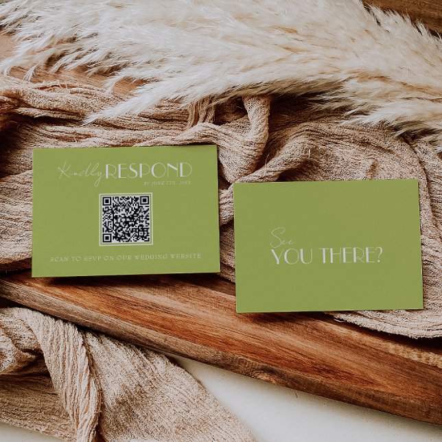 Tarjeta De Confirmación De Asistencia Elegant Green Minimalist QR Code Wedding (Subido por el creador)