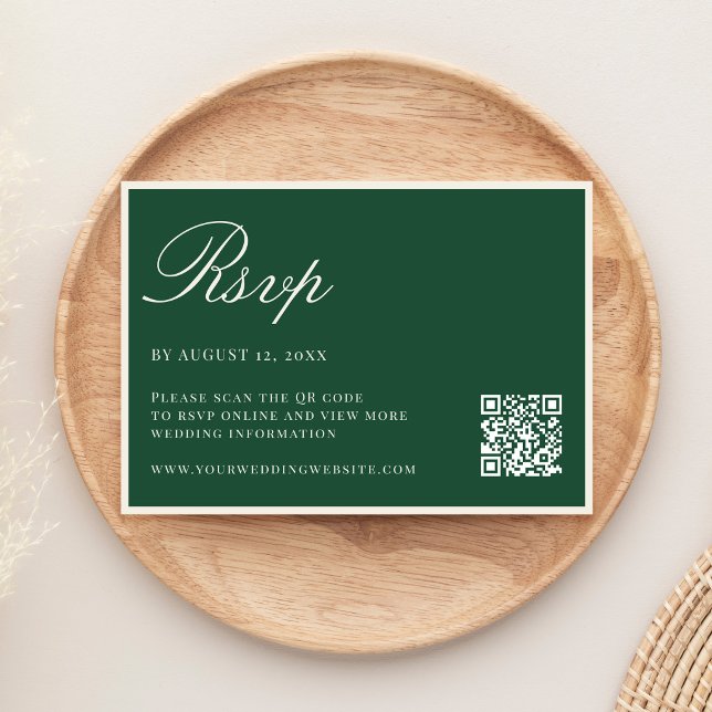Tarjeta De Confirmación De Asistencia Elegant Green Old Money QR Code Wedding (Subido por el creador)