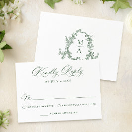 Tarjeta De Confirmación De Asistencia Elegant Green Victorian Floral Wedding