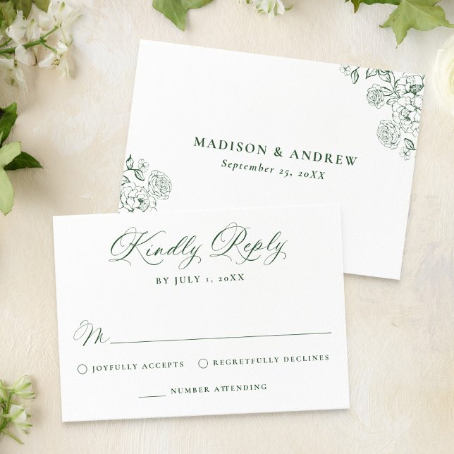 Tarjeta De Confirmación De Asistencia Elegant Green Victorian Floral Wedding (Subido por el creador)