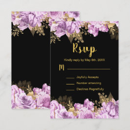 Tarjeta De Confirmación De Asistencia Elegant Lilac and Gold Flowers Sweet Sixteen