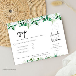 Tarjeta De Confirmación De Asistencia Elegant Lush White Floral and Greenery