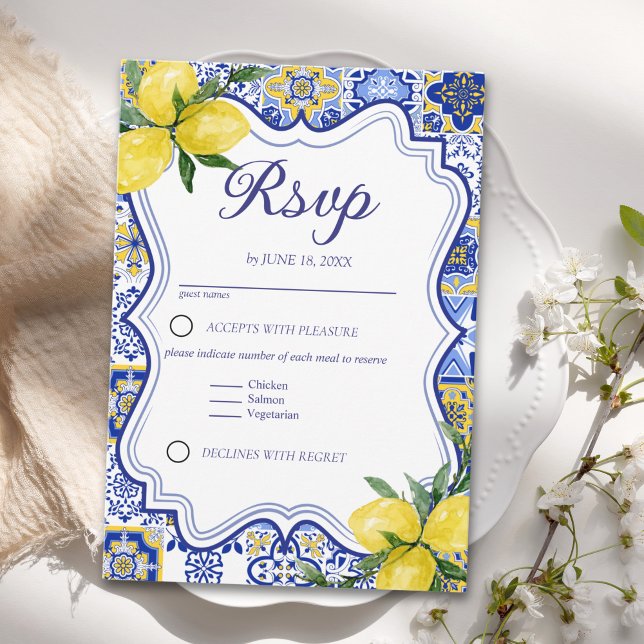 Tarjeta De Confirmación De Asistencia Elegant Meditterranean Wedding with italian tiles (Subido por el creador)