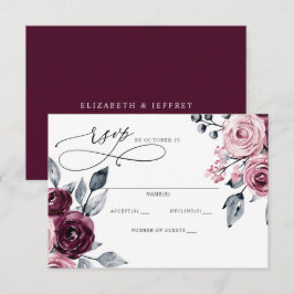 Tarjeta De Confirmación De Asistencia Elegant Modern Burgundy Floral Wedding
