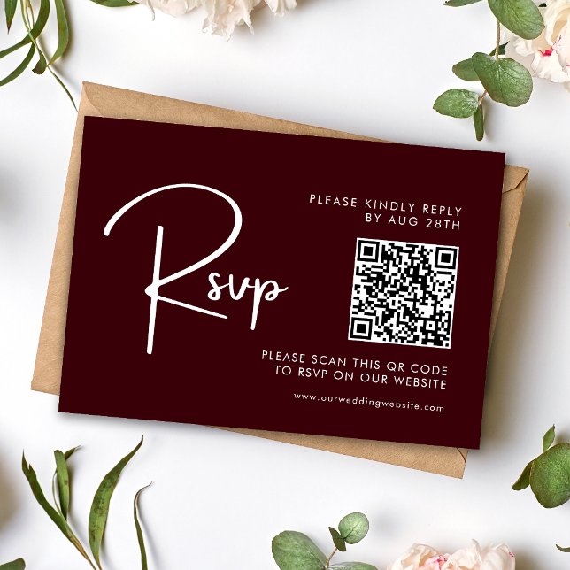 Tarjeta De Confirmación De Asistencia Elegant & Modern Burgundy Wedding QR Code (Subido por el creador)